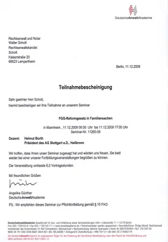 Zertifikat: Reform des Familienrechts