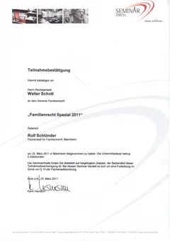 Zertifikat: Familienrecht spezial 2011