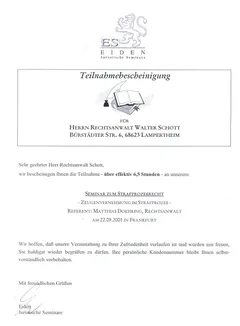 Zertifikat: Strafprozessrecht