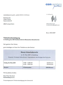 Zertifikat: Neues Unterhaltsrecht