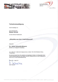 Zertifikat: Unterhaltsrecht aktuell 2011