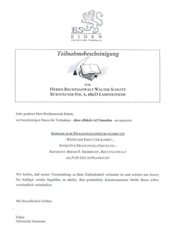 Zertifikat: Zwangsvollstreckungsrecht