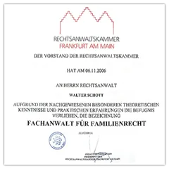 Zertifikat: Fachanwalt für Familienrecht (2006–2024)